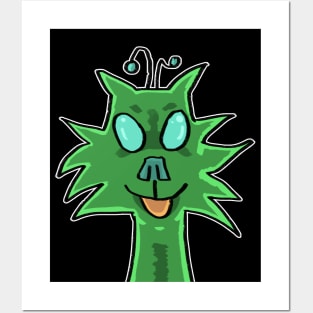 Green alien cat Posters and Art